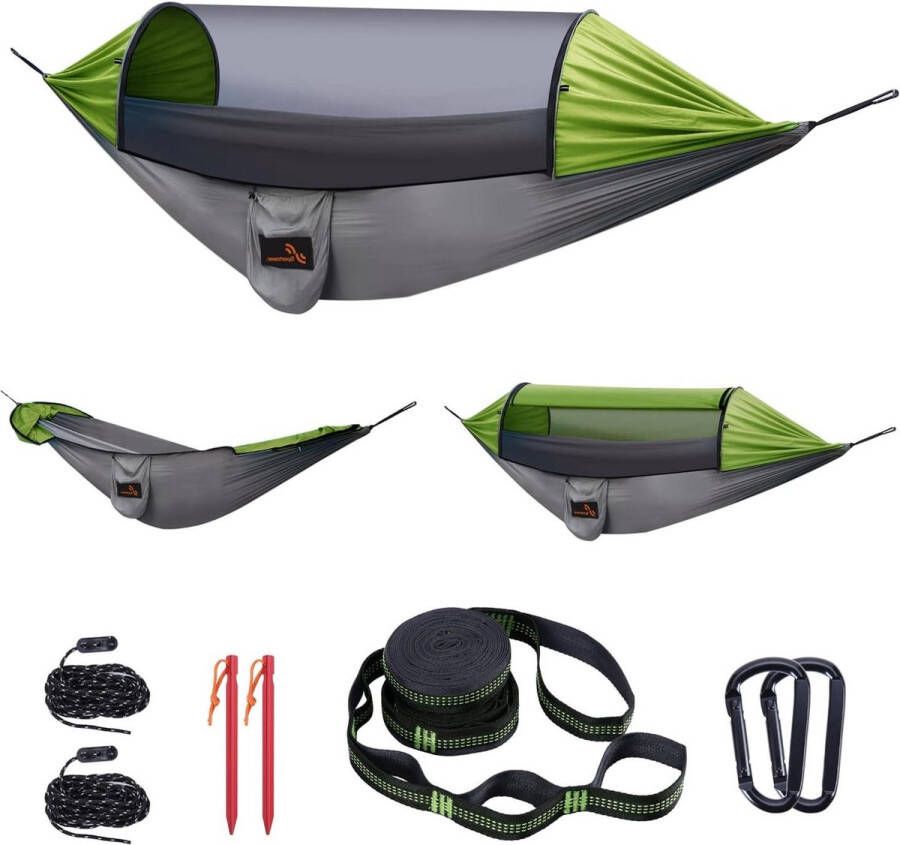 Muggennet hangmat 300 x 180 cm 200 kg draagkracht camping premium karabijnhaken nylon lussen