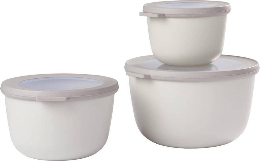 Multi-kommenset 3-delig rond Scandinavisch wit – 500 1000 en 2000 ml – te gebruiken als voorraaddoos koelkast- en vriesbus magnetrongerei en serveerschaal met deksel