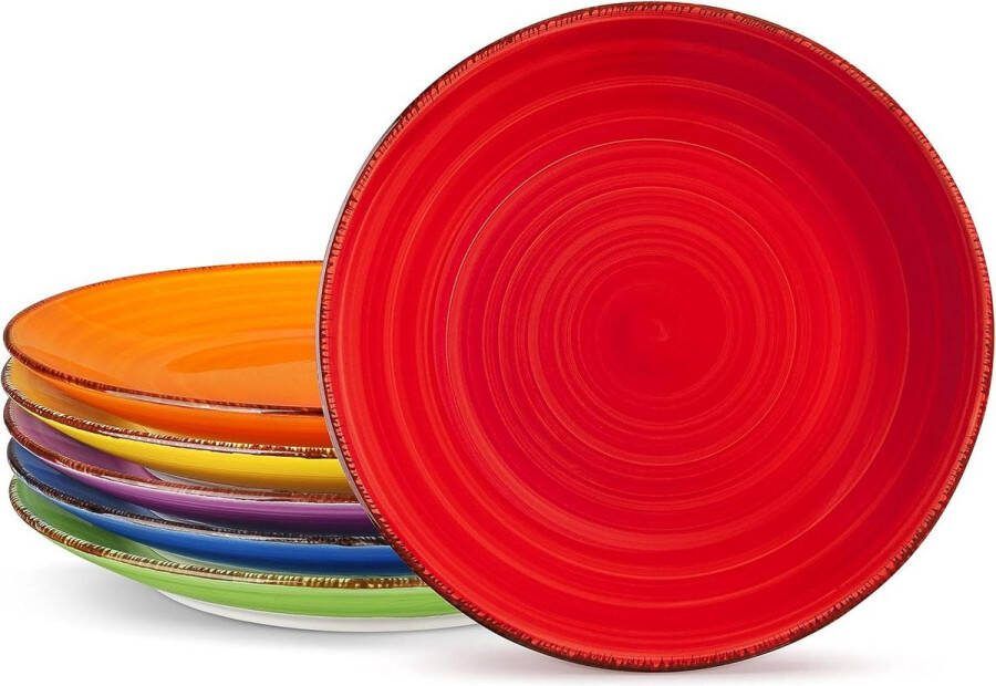 Multicolour 85 inch dinerbord set van 6 Handgeschilderde grote borden Rustieke look Servies set voor diner Biefstuk Hoofdgerecht Krasbestendig Bordenset