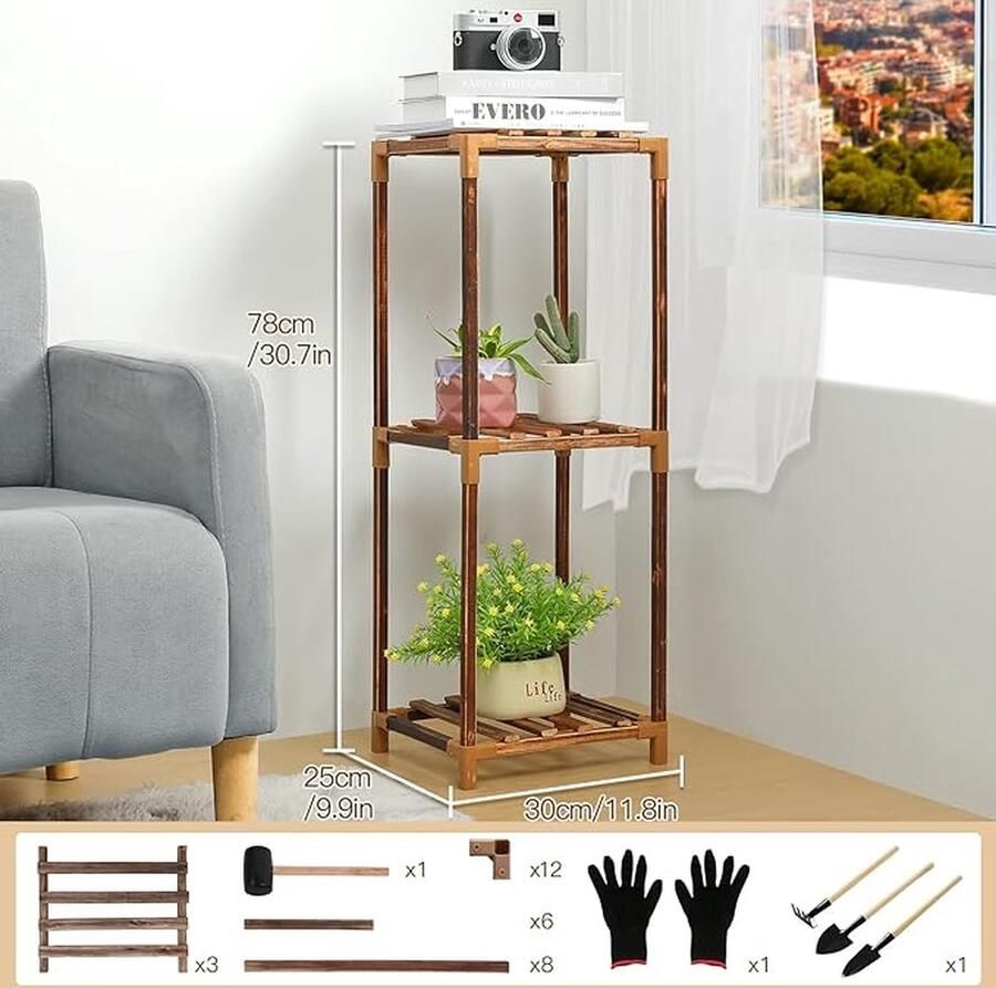 Multifunctioneel plantenrek voor balkon hoek woonkamer kantoor tuin 25D x 30W x 78H centimetres