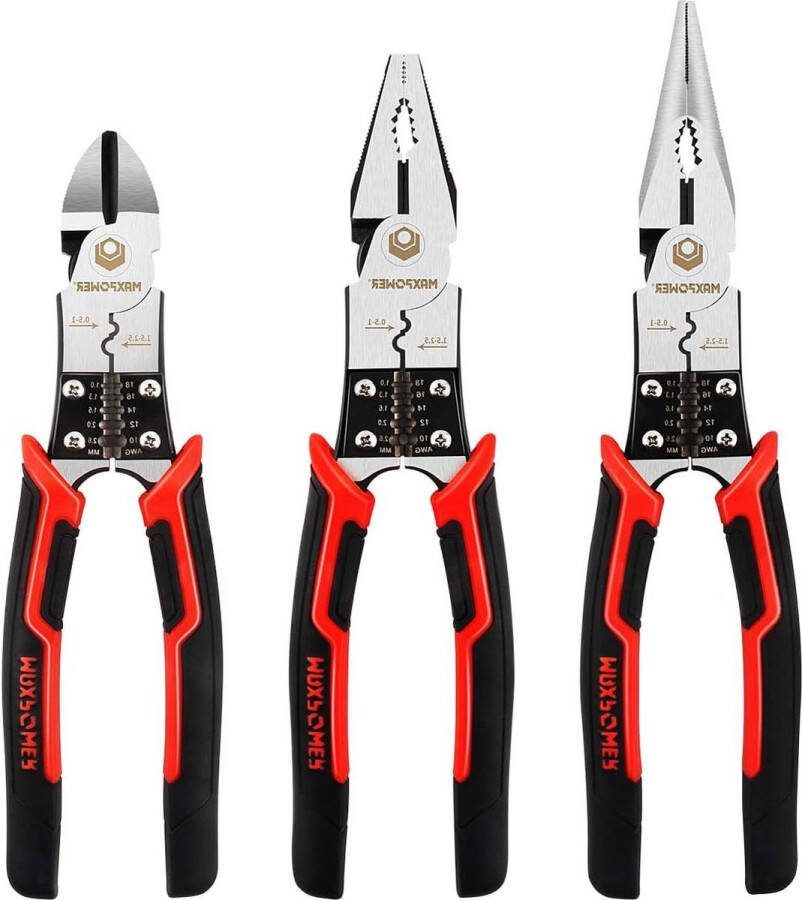 Multifunctionele 5-in-1 Tangenset Combinatietang Lange Neustang Zijsnijtang 220 mm 235 mm 200 mm MAXPOWER