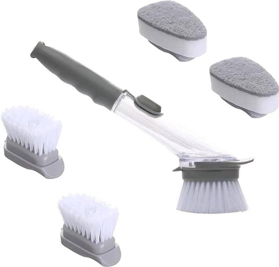 Multifunctionele afwasborstel met afwasmiddeldispenser 4 verwisselbare reinigingsborstelkoppen set voor pot-pan-gootsteen Afwasborstel