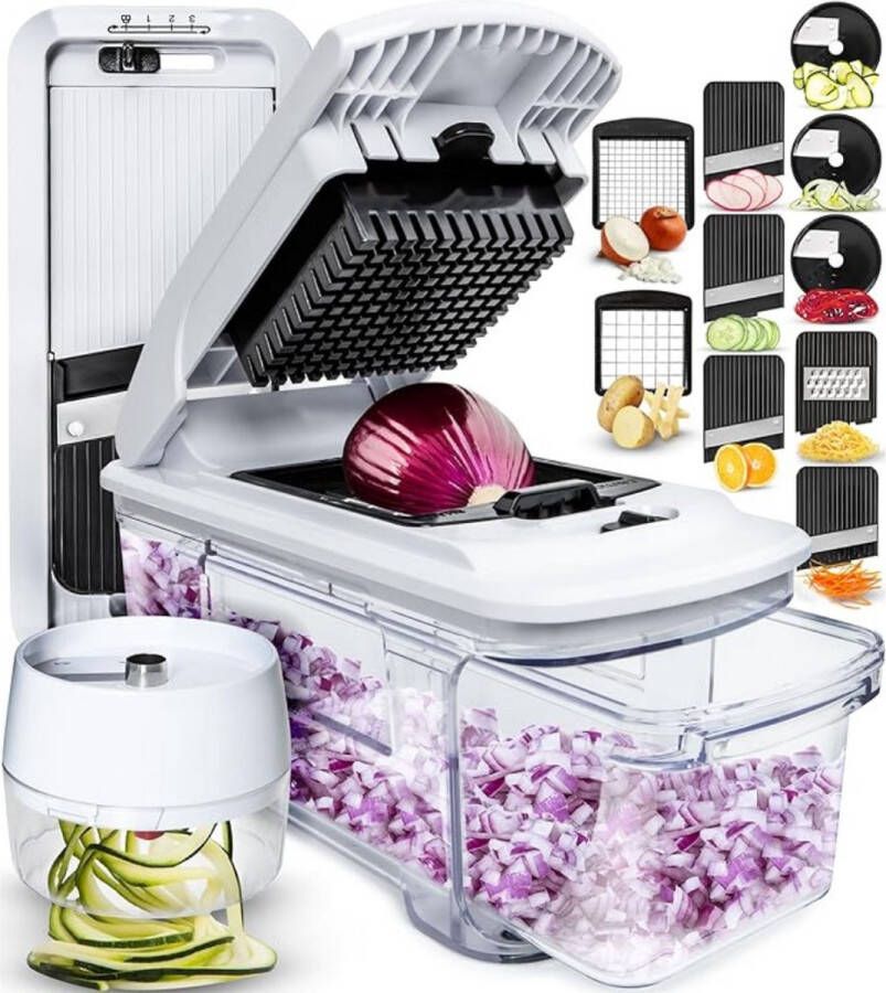 Multifunctionele Allessnijder – Groenten Fruit – Persen Raspen Snijden – Handmatig Aangedreven – Makkelijk Schoon te Maken – 3 in 1 Design
