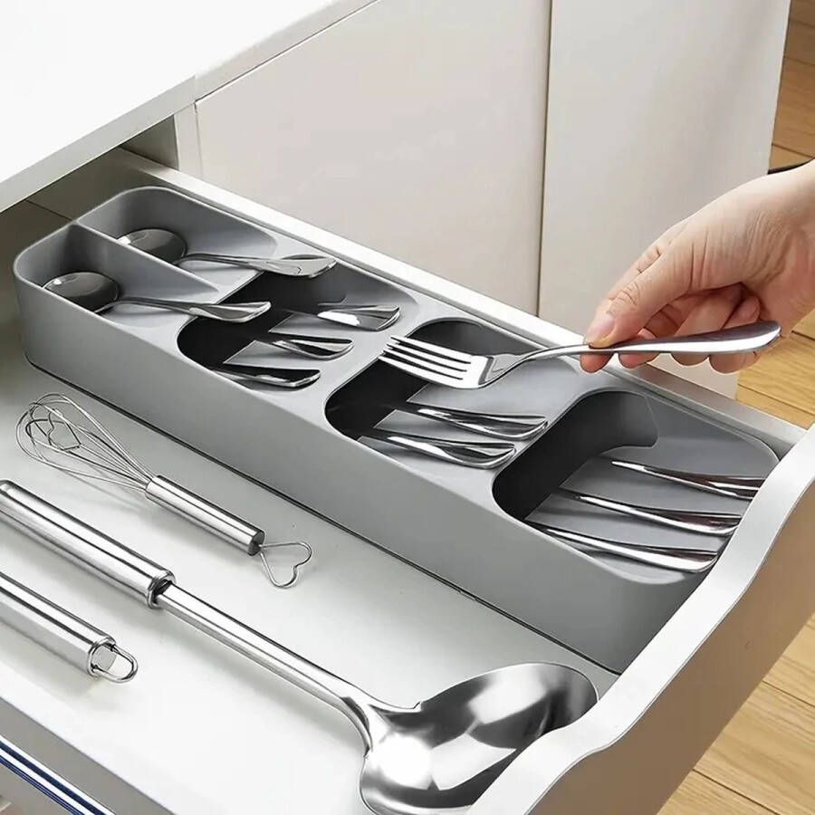 Multifunctionele Bestek Organizer Compartimenten Tray voor Vorken Lepels en Messen Keukenlade Opbergdoos met Categorieën en Bestek Indeling