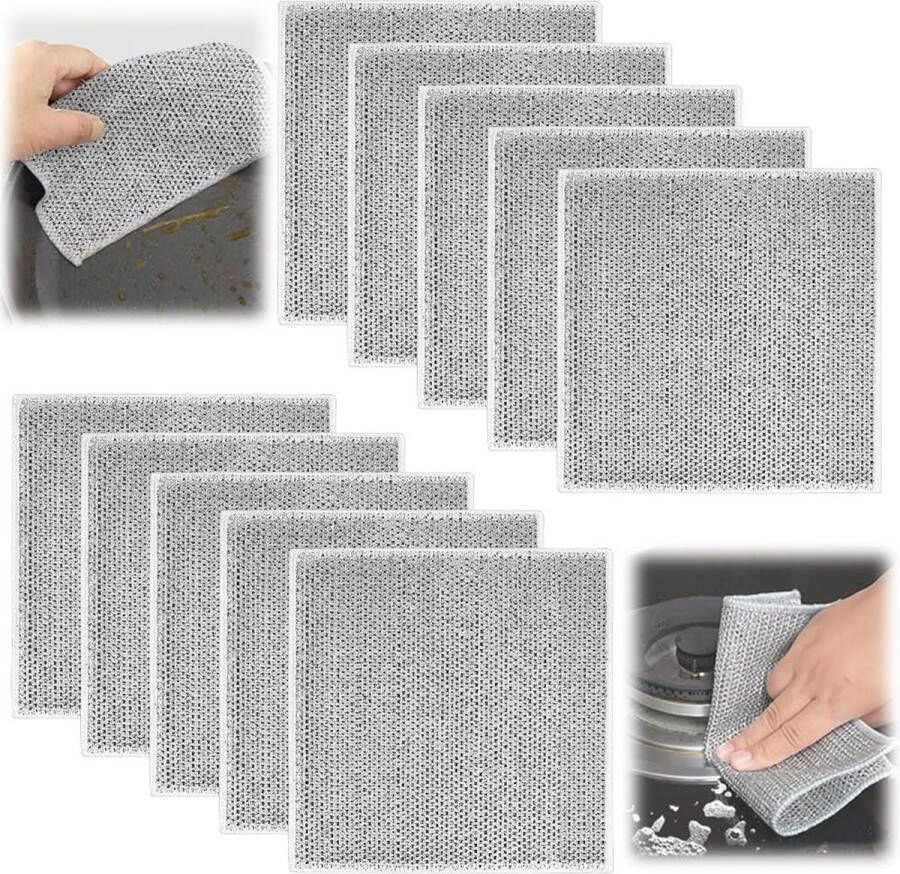 Multifunctionele draad vaatdoeken voor nat en droog draad vaat doeken draadafwasdoek 10 stuks Wire Dishcloth krasvrije Draad vaatdoek herbruikbare draaddoeken Vaatdoeken vaatwasdoeken voor keuken huishouden Multifunctionele draad vaatdoeken