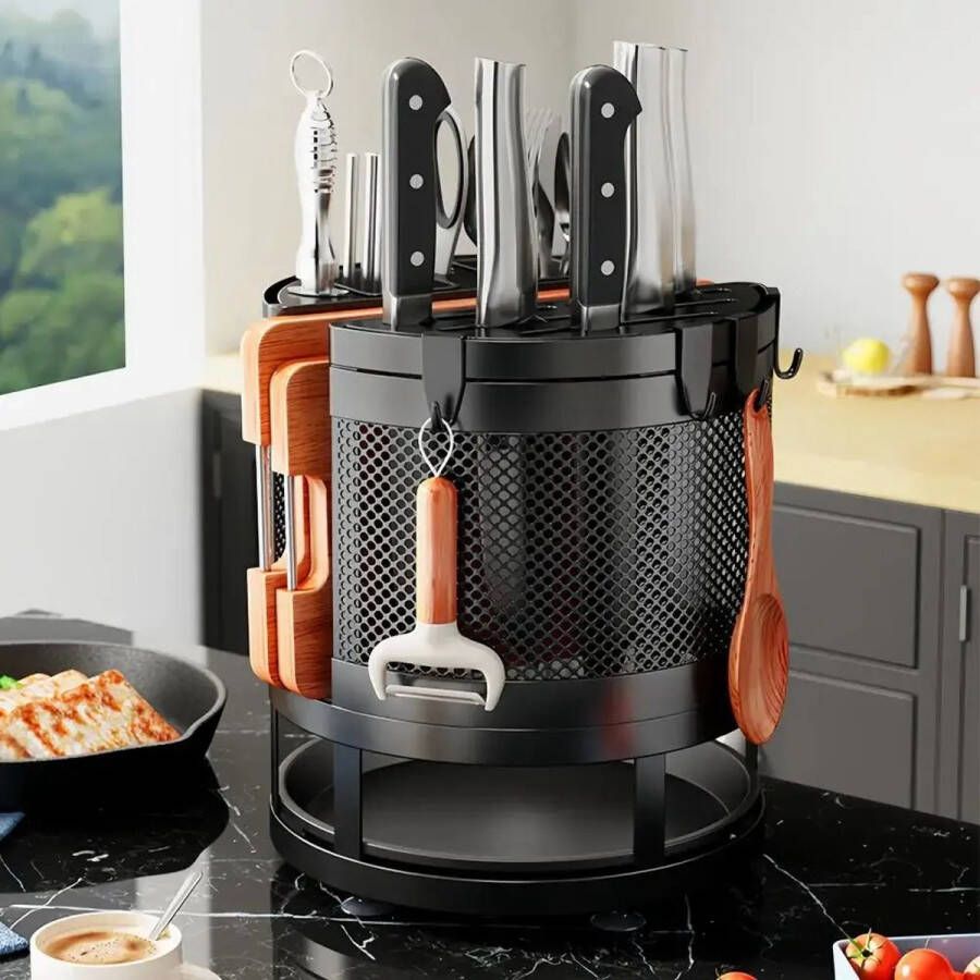 Multifunctionele Draairek voor Eetstokjes en Keukenmessen Geïntegreerde Opbergrek met Afvoerbox Keuken Organizer en Opslagoplossing voor Eetstokjes Messen en Keukenaccessoires