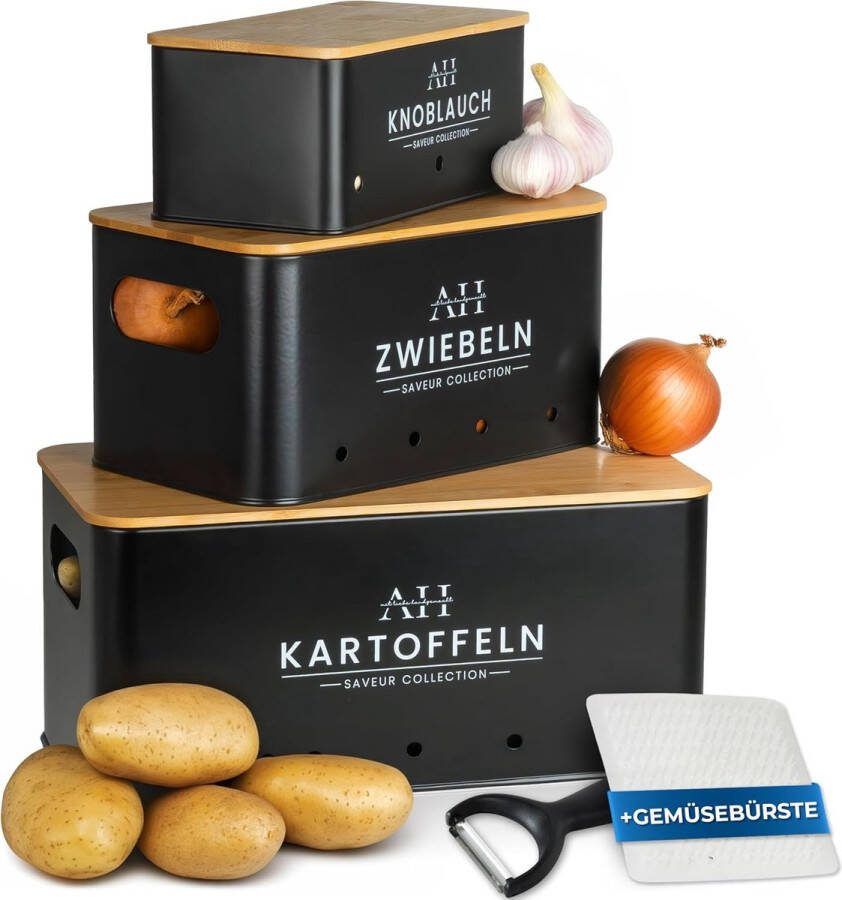 Multifunctionele Groenteopslag Box Set met Aardappelbak Uienpot Borstel & Dunschiller 5-Delig