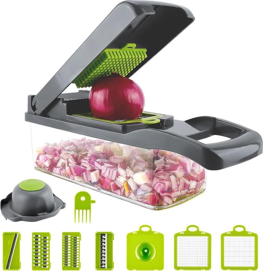 Multifunctionele groentesnijder 8-in-1 roestvrij staal verstelbaar uienmes aardappelrasp fruit groentesnijder
