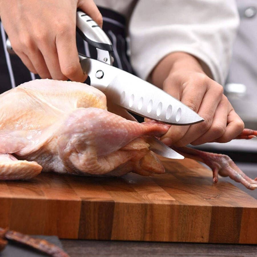 Multifunctionele keukenschaar AlfaView afneembare gevogelteschaar roestvrij staal zware schaar met scherp mes voor kip gevogelte vis vlees en BBQ's met flesopener (zilver)