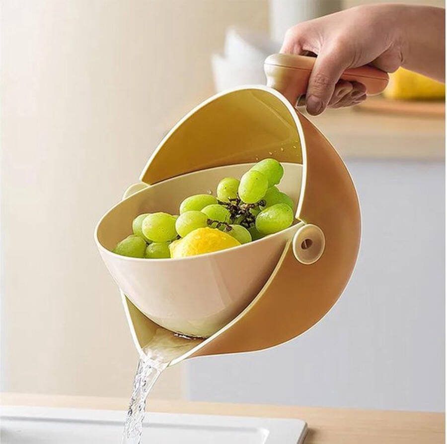 Multifunctionele Keukenzeef voor Groenten en Fruit Kunststof Vergiet met Handvat (Koffiekleur)