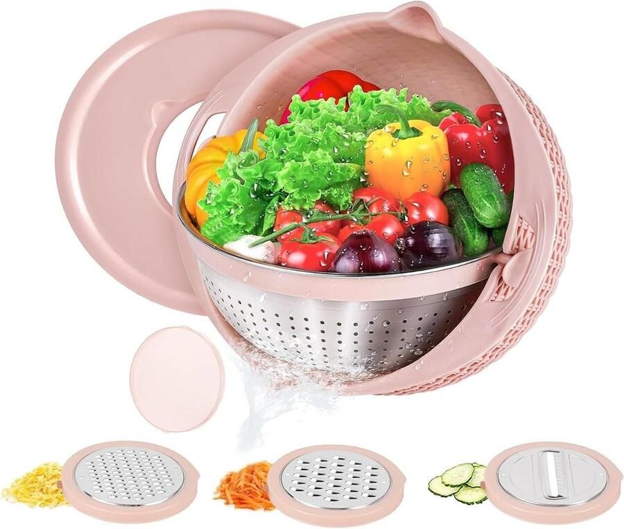 Multifunctionele keukenzeefset pastazeef en roestvrij staal zeef set met handvat 4-in-1 zeef keuken 3 raspen afdruiprek mengkom van kunststof Home Essential