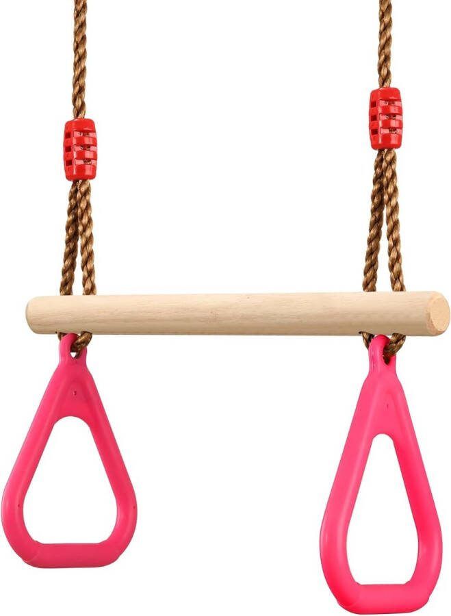 Multifunctionele kinderhouten trapeziumschommel met kunststof turnringen om op te hangen belastbaar tot 160 kg