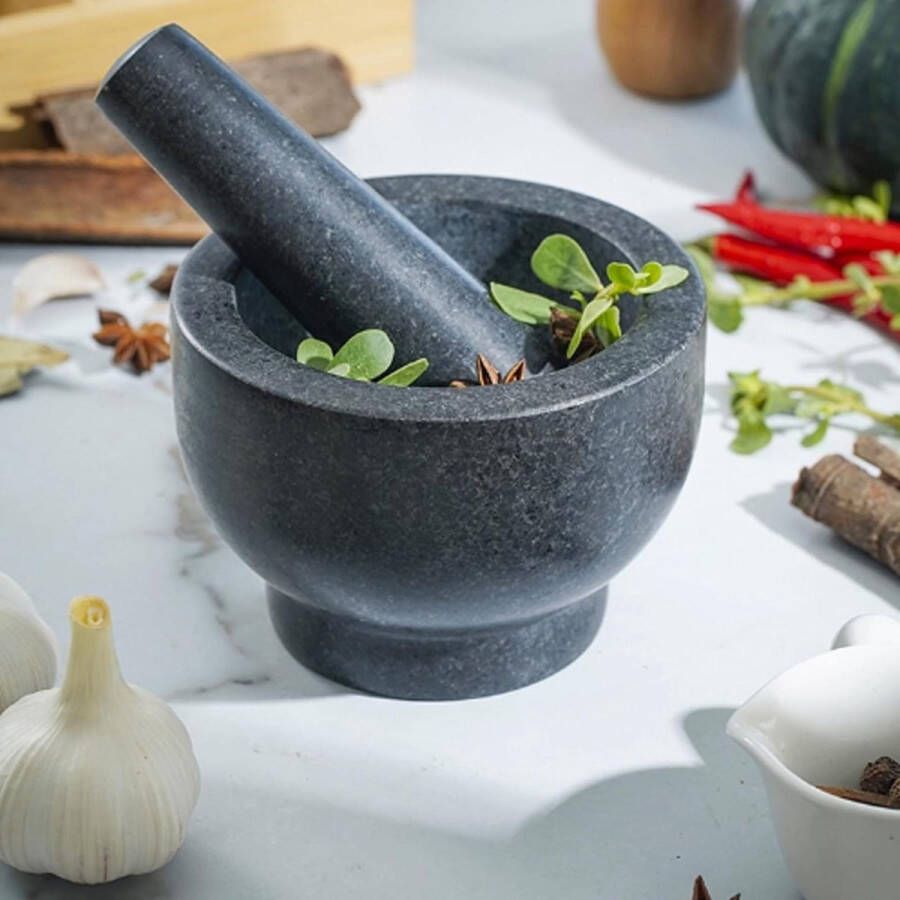 Multifunctionele Knoflook Masher Set Granieten Vijzel en Stamper Zwart Grijs Keukengereedschap voor Specerijen Kruiden