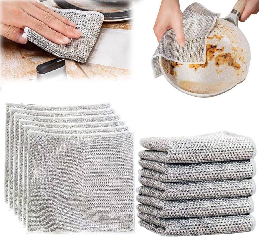 Multifunctionele krasvrije schrobdoek schoonmaakdoekjes Oven microgolf afwassen fornuis ramen keuken badkamer reiniging 19.cm x 19.cm Verpakking met 6 stuks