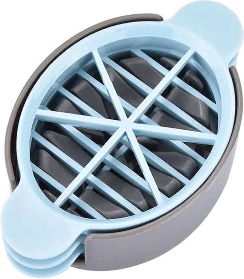 Multifunctionele kunststof eiersnijder eieropener met eierverdeler en zes deksels snijmachine licht en draagbaar blauw