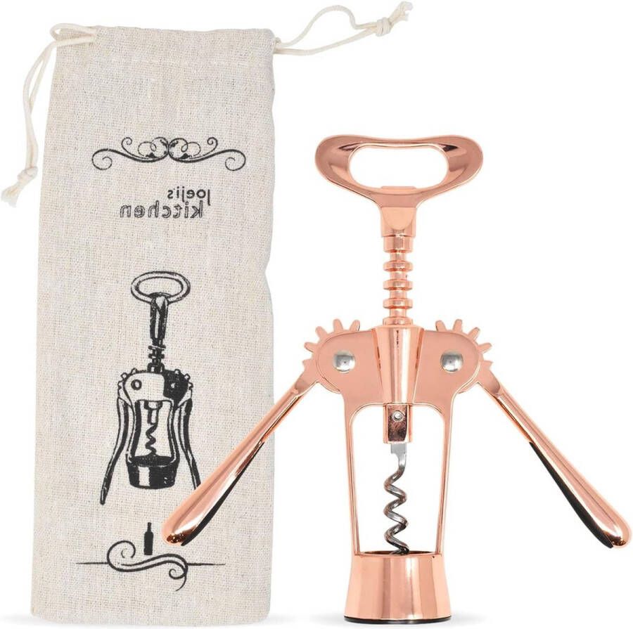 Multifunctionele kurkentrekker flesopener voor wijnkurken en bierdoppen luxe opbergtas roségoud kurkentrekker wijn