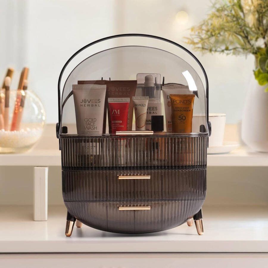 Multifunctionele Luxe Make-Up Organiser met Transparante Deksel en Draaihendel