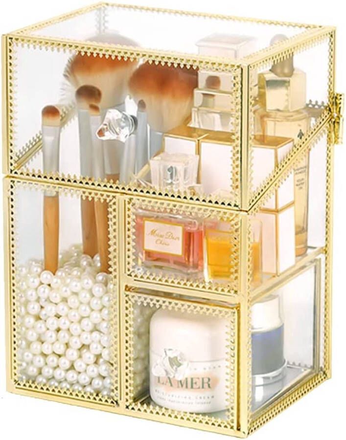 Multifunctionele make-upkwastenhouder vintage helder glas cosmeticakwast make-up organizer voor het opbergen van parfum nagellak lippenstiften gezichtscrème make-upkwasten