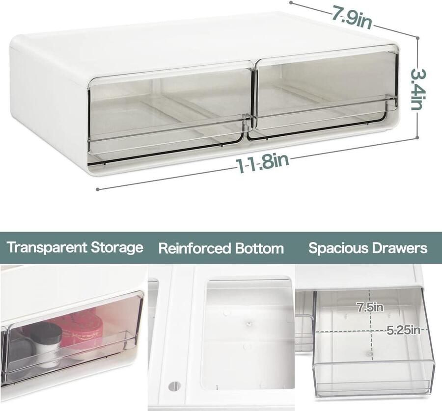 Multifunctionele makeup laden set 4 delig 7 laden uittrekbaar doorzichtig organizer mini kast cosmeticahouder kist wit