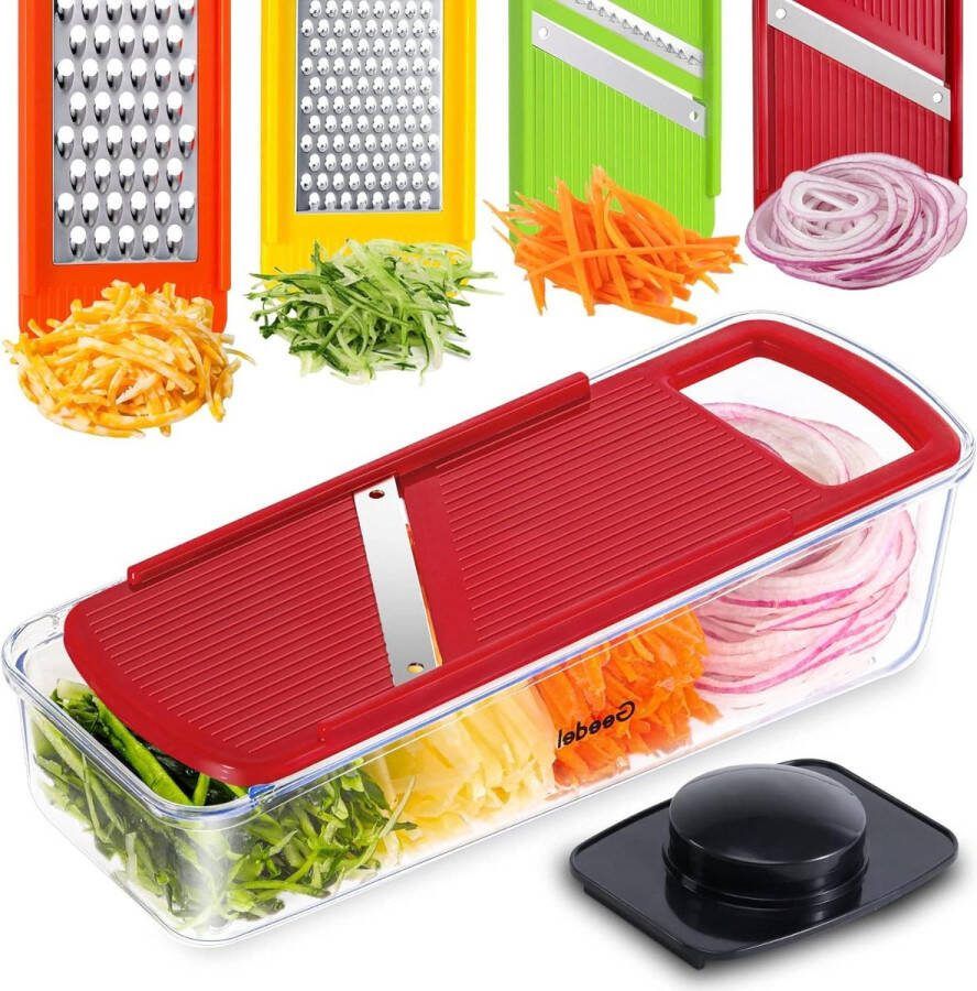 Multifunctionele mandoline groenteschaaf uiensnijder kaasrasp juliennesnijder komkommerschaaf appelrasp aardappelsnijder Rood