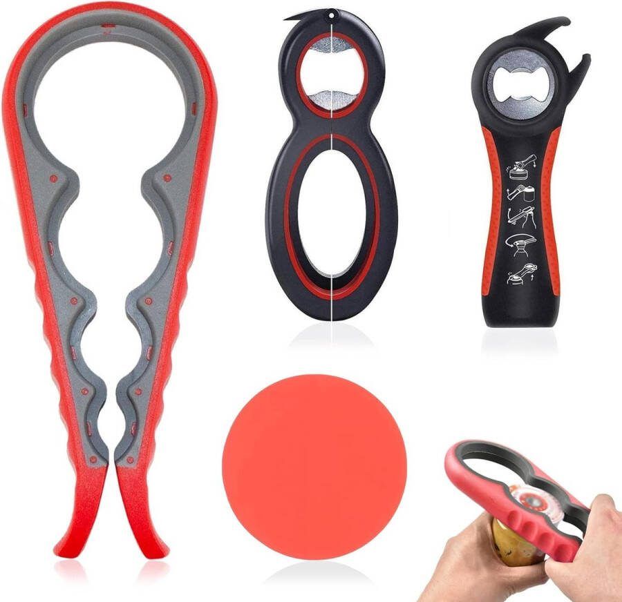 Multifunctionele opener 3 stuks anti-slip flesopener flessenopener voor zwakke handen senioren en artritis