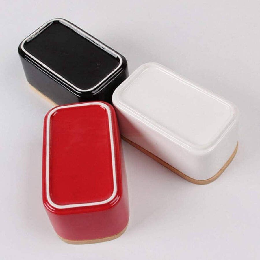 Multifunctionele porseleinen botervloot met houten deksel en afdichtlip geschikt voor 250 G boter zwart 165 x 95 x 7 cm butter dish with lid