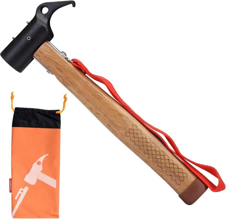 Multifunctionele rubberen hamer voor het buitenleven tenthamer met haringtrekker 31 cm