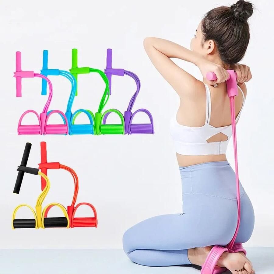 Multifunctionele spanbanden voor fitnessoefeningen Elastics Tape Home Resistance Bands 4 Tube Elastische pedaaltrekker Roze