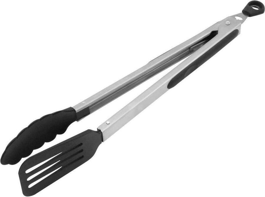 Multifunctionele tang 35 cm serveertang van roestvrij staal keuken- en barbecuetang voor gecoate potten en pannen kunststof zwart zilver
