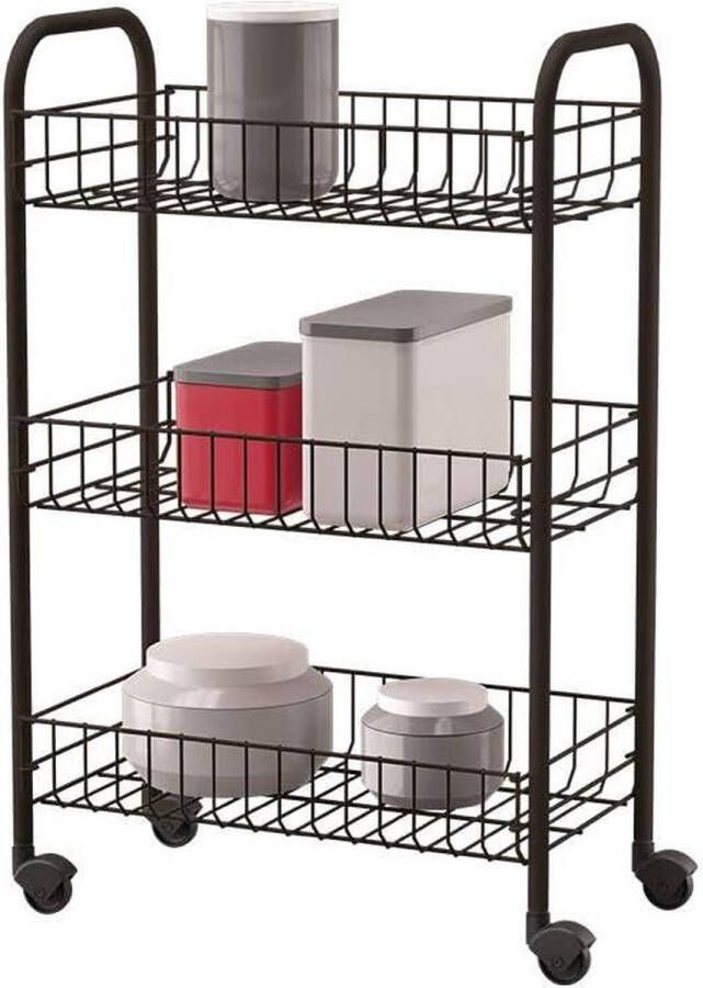 Multifunctionele wagen inclusief wielen zwart 63 x 41 x 23 cm 3 manden Toegevoegd: Opbergwagen Keukenwagen keukentrolley