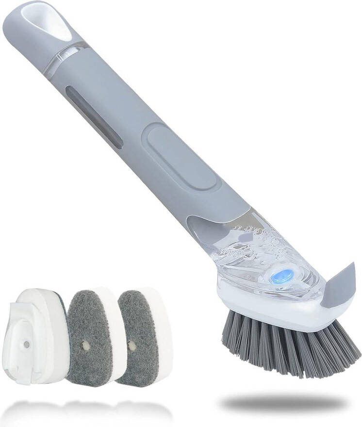Multifunctionele zeepdispenser- afwasborstelset keukenreinigingsborstel 3 verwisselbare sponzen pot pan gootsteen Afwasborstel
