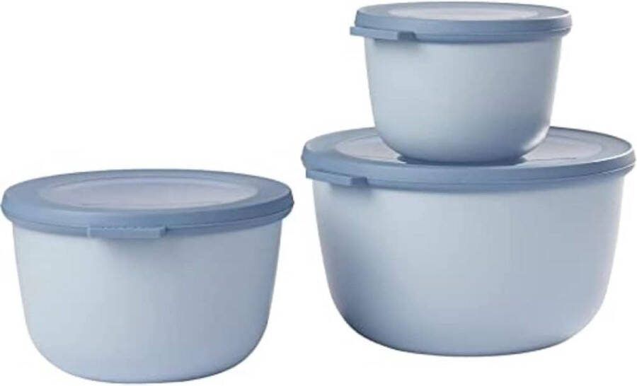 Multikommen Cirqula 3-delig – Nordic Blue – hoog en rond – inhoud: 500 1000 2000 ml – onbreekbaar materiaal – lekvrij – geschikt voor diepvriezer – vaatwasmachinebestendig