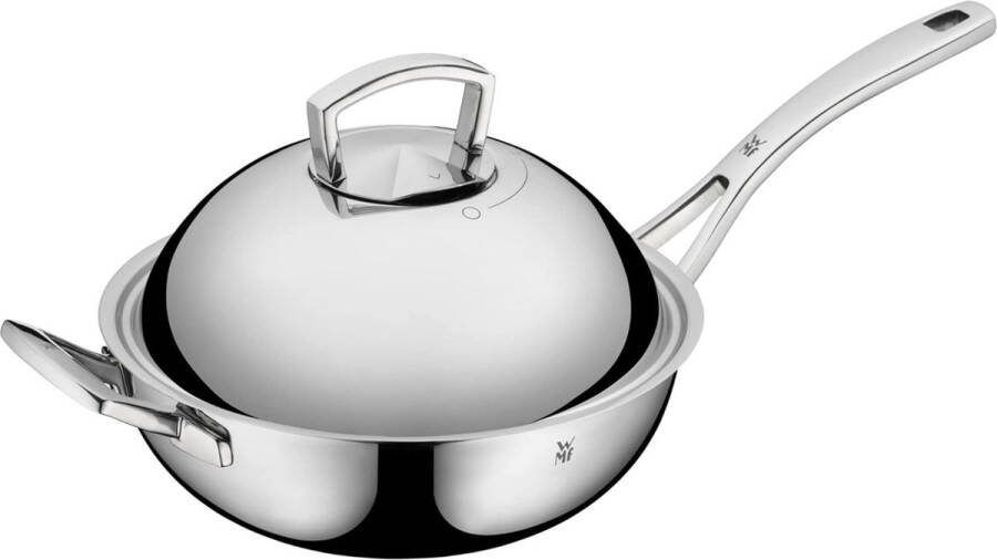 Multiply Wokpan 28 cm wok inductie ongecoat metalen deksel met wraptrekker meerlaags materiaal Cromargan roestvrij staal aluminium kern