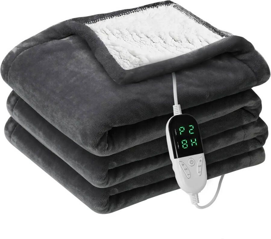 Multis Elektrische Omslagdeken Elektrische Deken Warmtedeken 1 Persoons 6 Warmtestanden Inclusief Timer 130x150CM Fleece Donkergrijs Wit