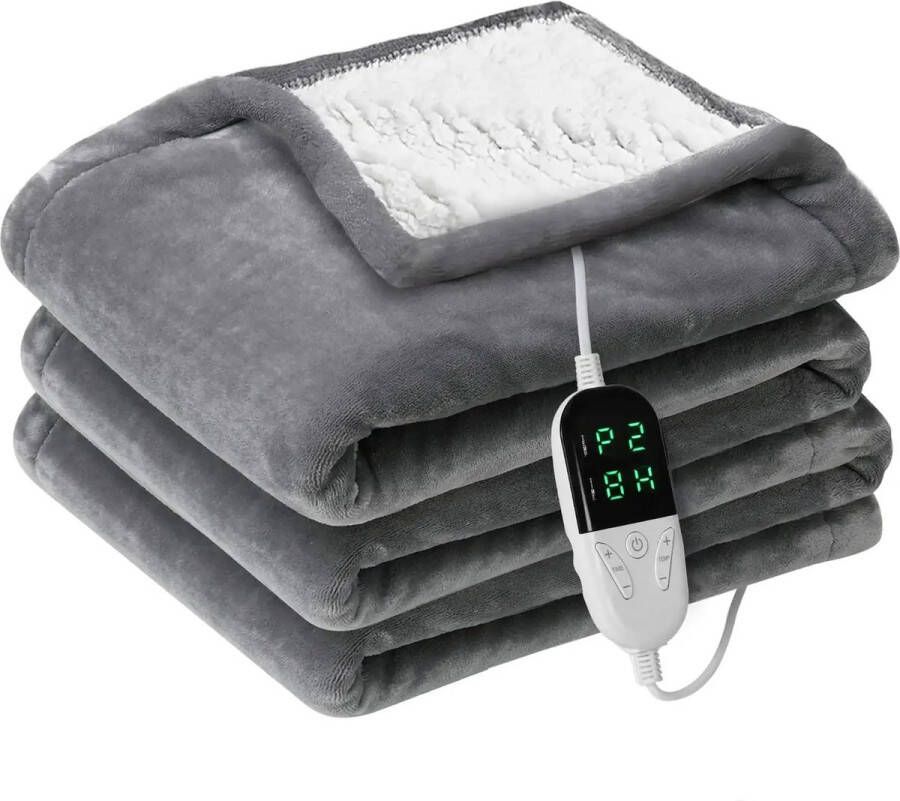 Multis Elektrische Omslagdeken Elektrische Deken Warmtedeken 1 Persoons 6 Warmtestanden Inclusief Timer 130x150CM Fleece Grijs Wit