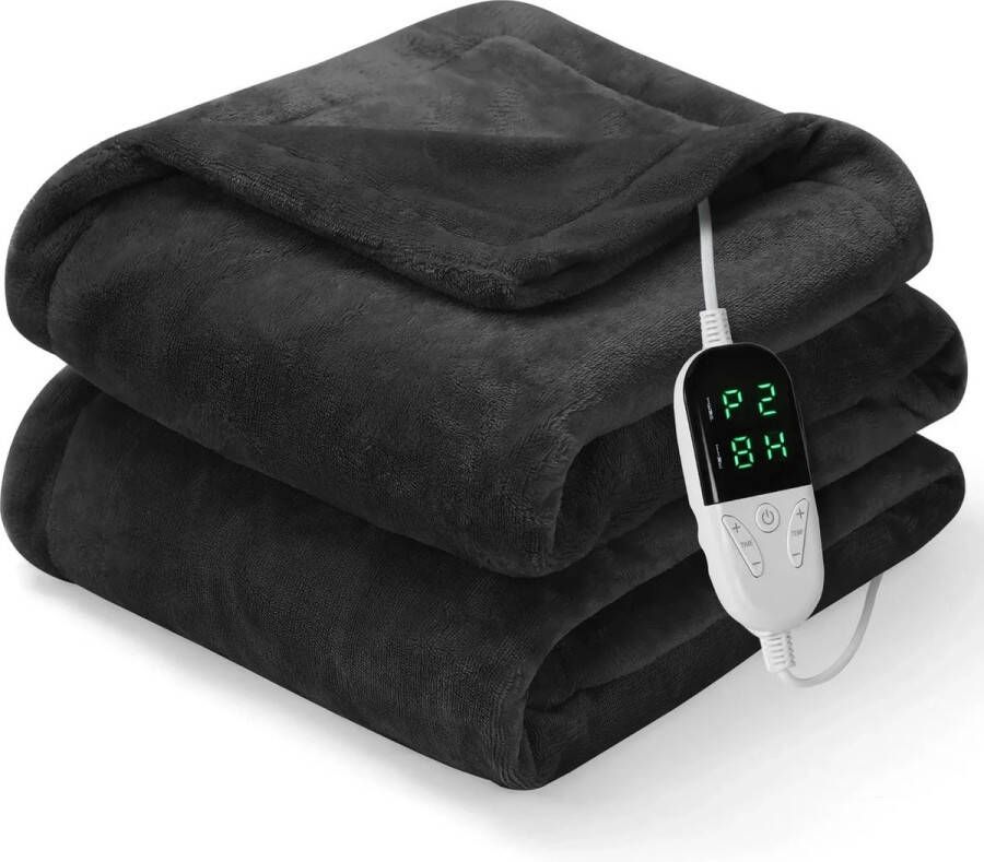 Multis Elektrische Omslagdeken Elektrische Deken Warmtedeken 1 Persoons 6 Warmtestanden Inclusief Timer 130x150CM Fleece Donkergrijs