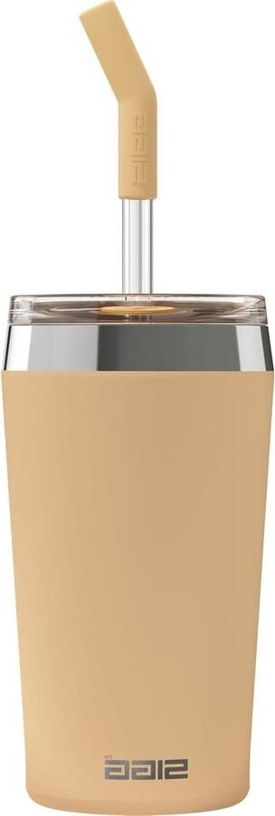 Muted Peach Koffiebeker to go (045 l) Dubbelwandige thermobeker met glazen rietje Lekvrije tumbler van roestvrij staal Voor warme en koude dranken