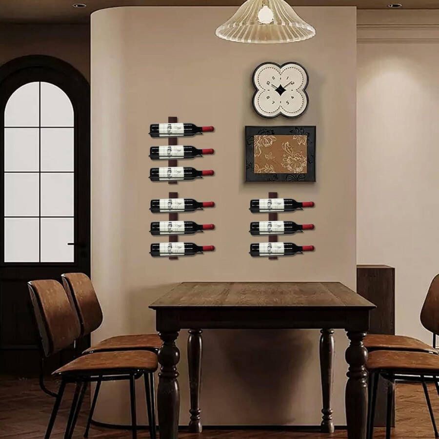 Muur Wijnrek Massief Houten Wijnrek voor 9 Wijnflessen Hangend Wijnflessenrek voor Keuken en Eetkamer Wijnrek