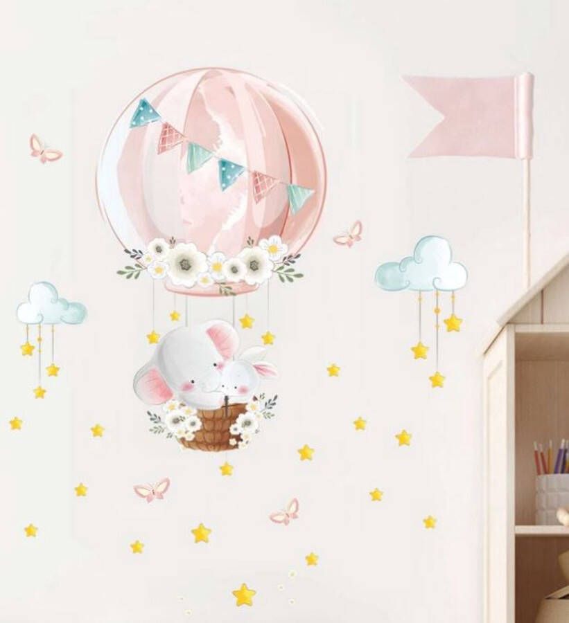 Muursticker Babykamer Olifant Luchtballon Ballon B30 x L90 Waterbestendig Muursticker Babykamer Baby Decoratie Babykamer Meisjeskamer Jongenskamer Kamersticker Op Muur Kamerinrichting Slaapkamer inrichting Decoratie Wanddecoratie