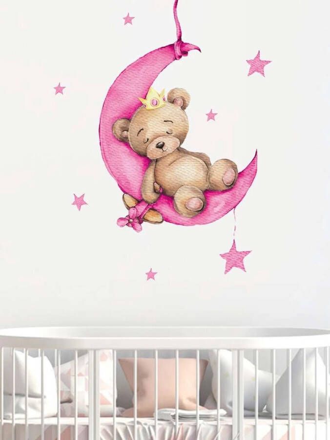 Muursticker Babykamer Roze 90X30 Kamerinrichting Beer Decoratie Babykamer Baby Decoratie Wand decoratie Meisjeskamer Beersticker Op Muur Babykamer Inrichting Slaapkamer Decoratie Roze Sticker Waterbestendig