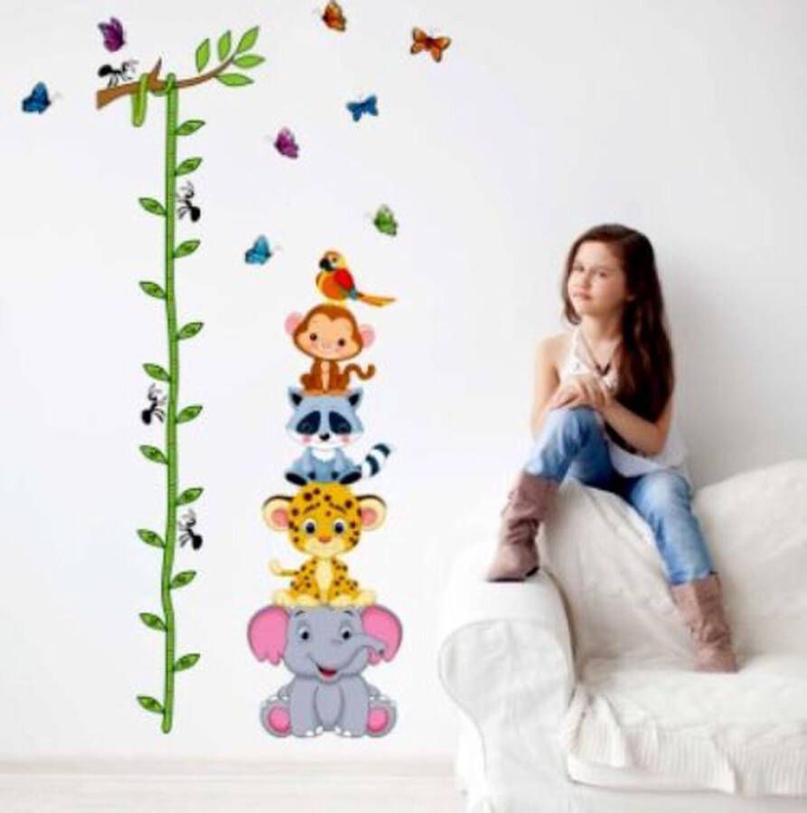 Muursticker Jungle Dieren |Groeiladder| 90x60cm kinderkamer|Lengte|Meten|kinderen|Cadeau|Muur|Herbruikbaar|Verstelbaar|Deursticker|Plezier|Decoratie|Kwaliteit|Actie|Korting