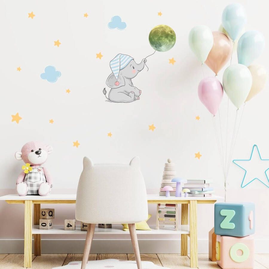 Muursticker lichtgevende stickers wandtattoo lichtgevende sterren olifanten sterren fluorescerend wandsticker dieren sterren voor kinderkamer decoratieve sticker wanddecoratie