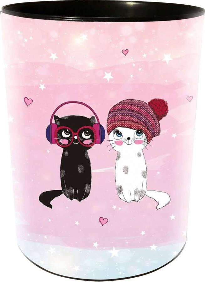 Muziek voor Katten Papierbak met een diameter van 25 cm en een hoogte van 30 cm inhoud van 12 liter papierbak met kattenmotief roze