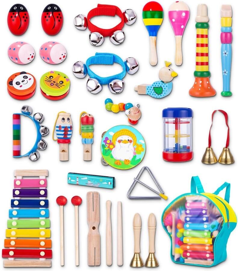 Muziekinstrumenten voor kinderen Kinder instrumenten Verjaardag 32-delige percussiehouten set voor kinderen Houten speelgoed voor baby's muziekinstrumenten speelgoed en cadeaus voor kinderen voor Kerstmis en verjaardag