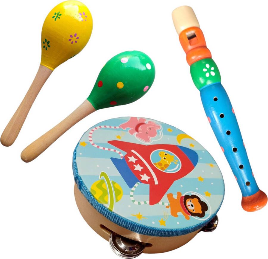 Jobber Music Muziekinstrumenten voor kinderen Sambaballen Blokfluit Tamboerijn Speelgoed instrument Hout