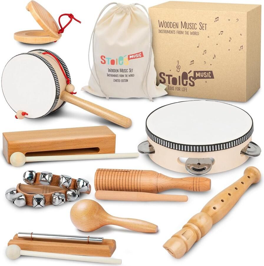 Muziekinstrumentenset voor peuters en kleuters Muziekspeelgoed Kinder muziekinstrumenten Houten percussiespeelgoed voor jongens en meisjes Bevordert vroege ontwikkeling en educatief leren