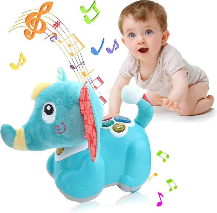 Muziekspeelgoed Montessori baby meisjes speelgoed 0 3 6 12 maanden pluche olifant peuterspeelgoed baby gevuld dier met muziek en verlichting kruipspeelgoed voor verjaardag Kerstmis