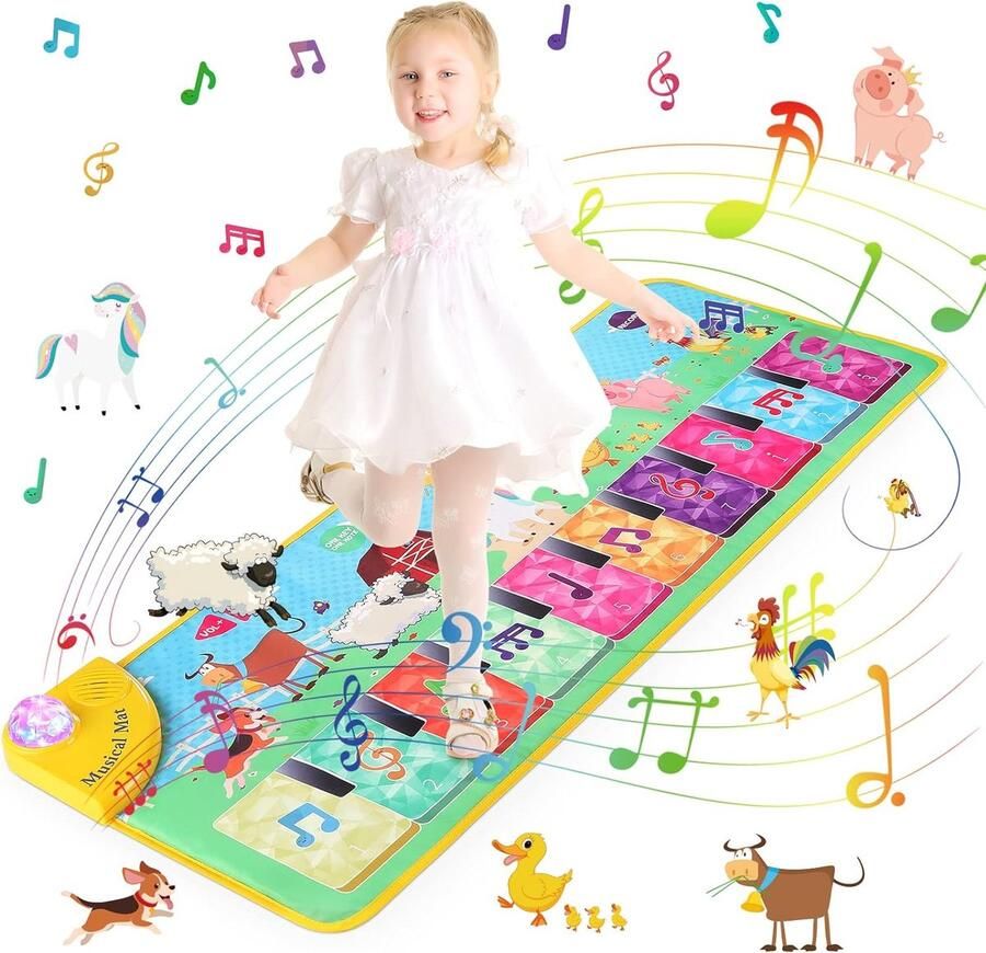 Muziektapijt met 27 geluiden speelmat voor piano muziekmat voor baby's met 7 dierengeluiden speelgoed voor kinderen van 1-5 jaar kerstcadeau voor jongens en meisjes (100 x 36 cm)