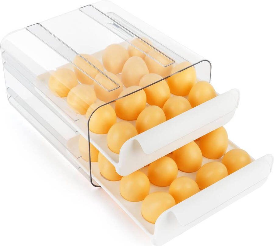 MXTIMWAN Egg Drawer Organiser Stackable Egg Storage Boxes Egg Box for 32 Eggs Plastic Drawers for Fridge Storage Protection and Keeping Eggs Fresh
