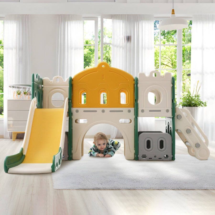 My Little Castle glijbaan klimspeelgoed voor kinderen 6 in 1 kinderglijbaan klim- boorspel opbergruimte speelpad basketbalframe. Gemaakt van HDPE (bevat geen zeeballen)